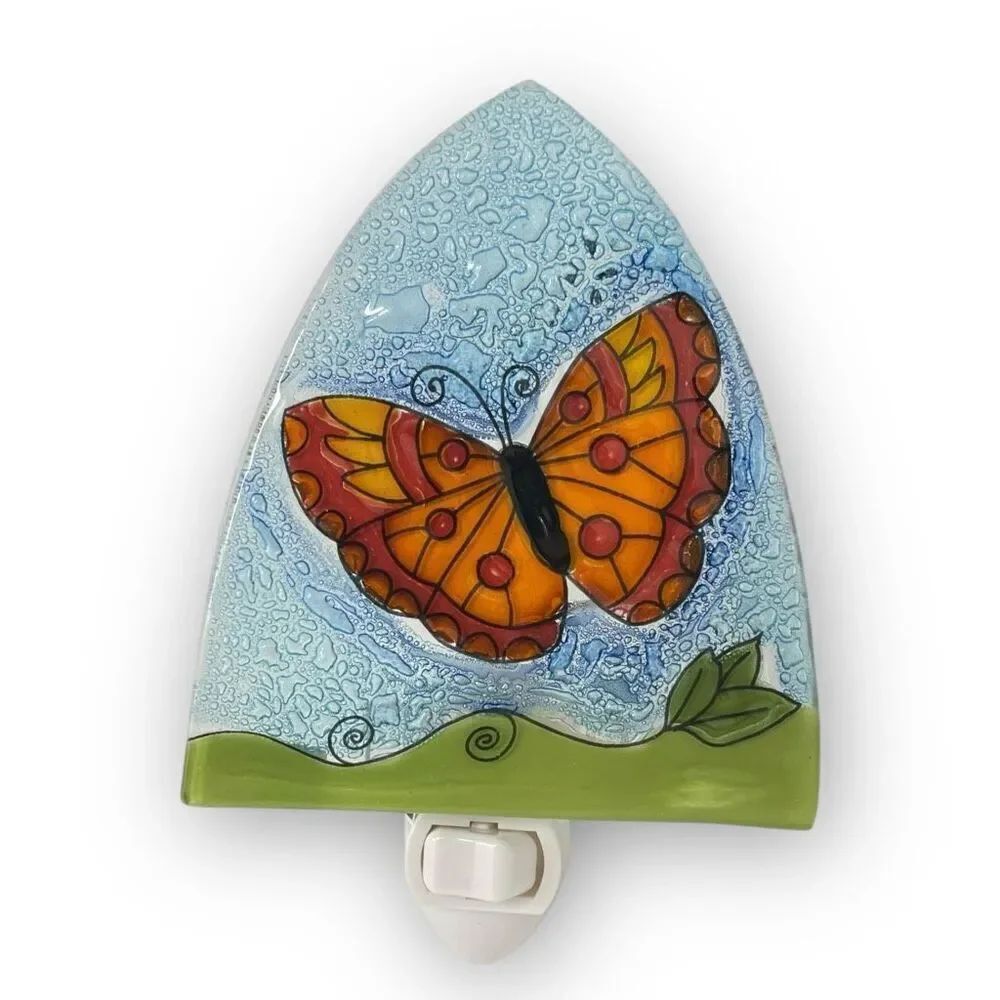 Pampeana Artisan Made Painted Stained Glass Night Light Orange Butterfly 104BUT